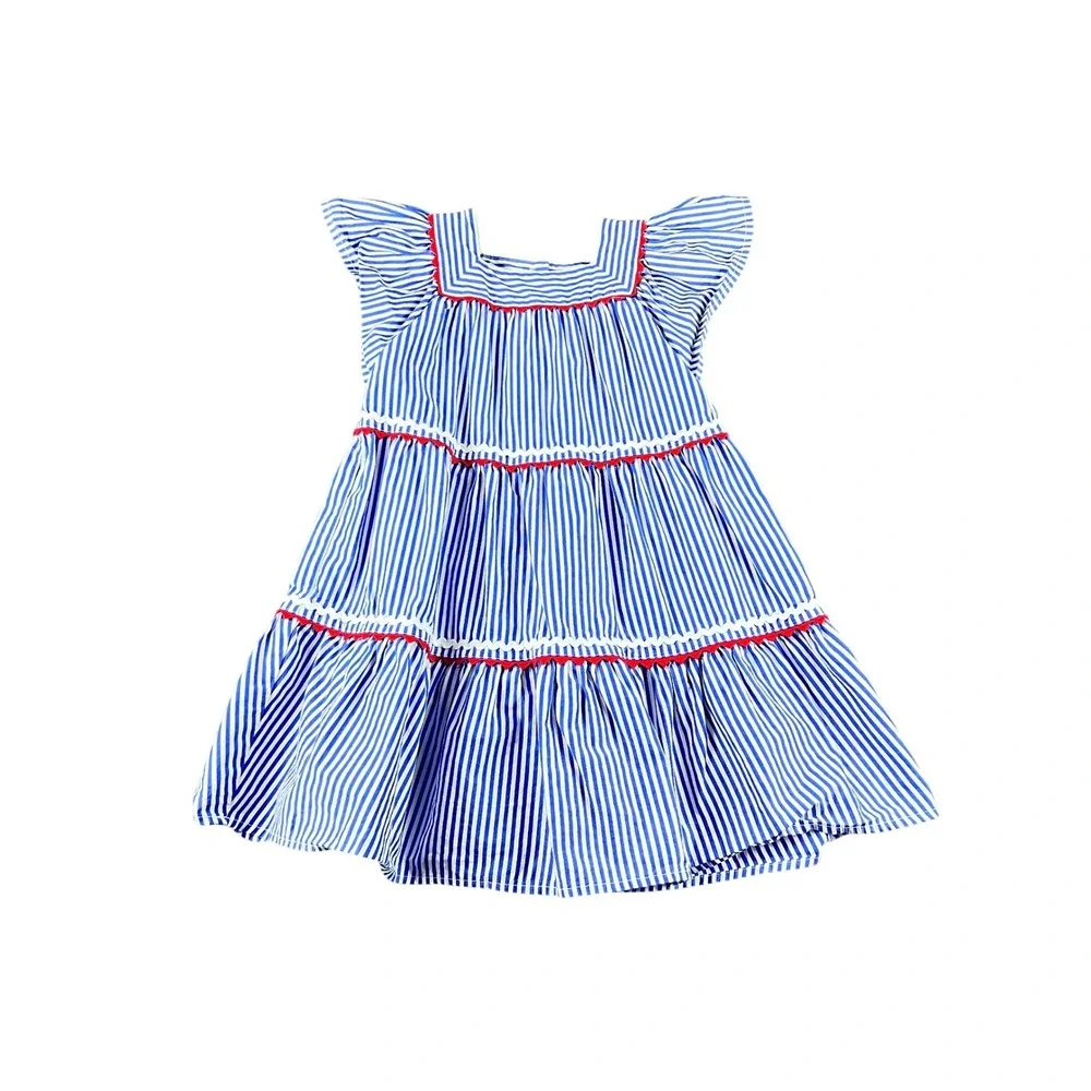 Crewcuts Blue White Stripe Tiered Ruffle Dress Girls Size‎ 6